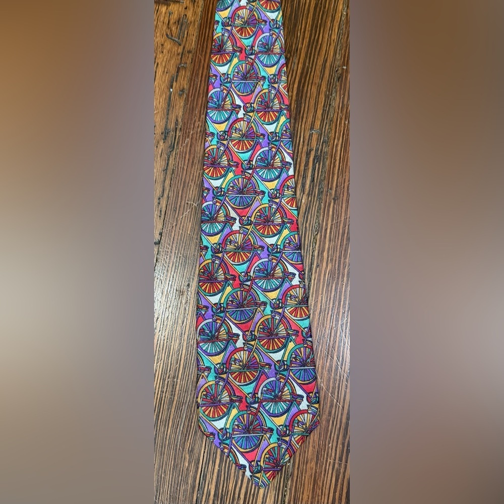 Yapre Tom James Designer Abstract 100% Silk Bicycle Cycling 90’s Mens Neck Tie